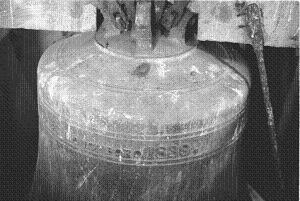  Here we see the mixture of inscriptions on the Taylor Loughborough bell. It is quite likely that this is when the bells were last re-hung and represents the date of all of the headstocks and fittings.